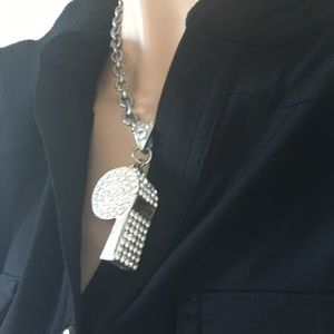 Silver chain neck w crystal covered whistle